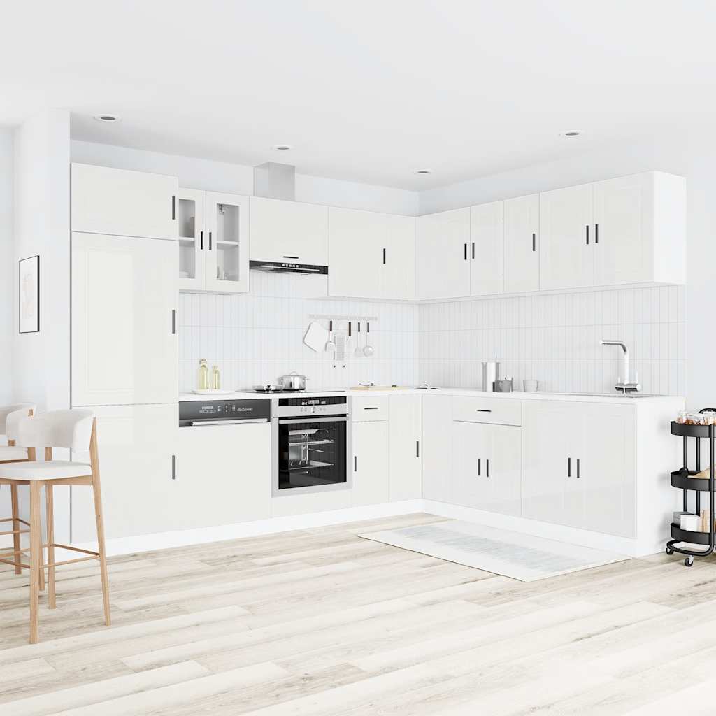 vidaXL 14 Piece Kitchen Cabinet Set Porto Gloss White Engineered Wood