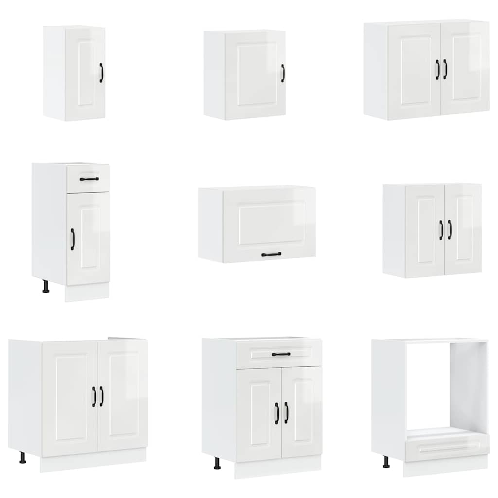 vidaXL 14 Piece Kitchen Cabinet Set Porto Gloss White Engineered Wood
