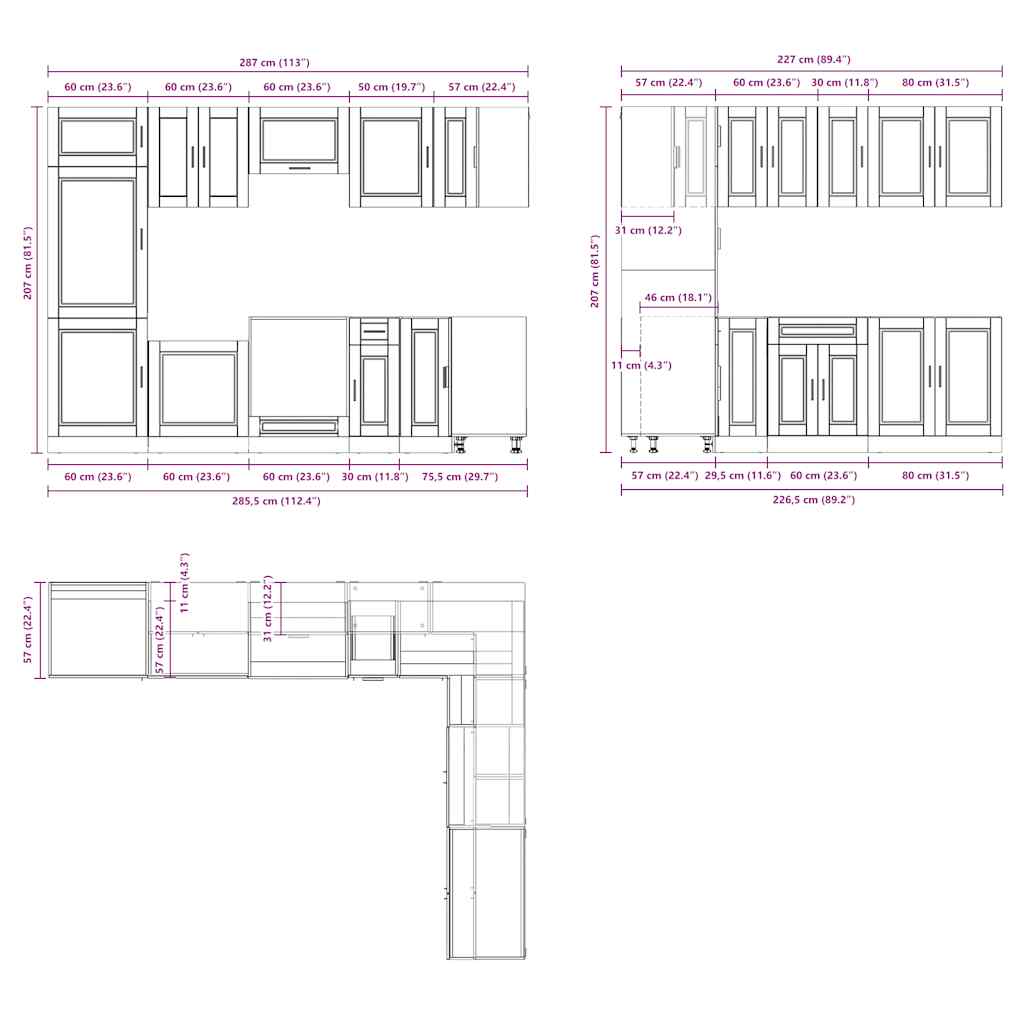 vidaXL 14 Piece Kitchen Cabinet Set Porto Gloss White Engineered Wood