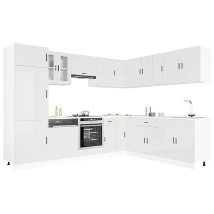 vidaXL 14 Piece Kitchen Cabinet Set Porto Gloss White Engineered Wood