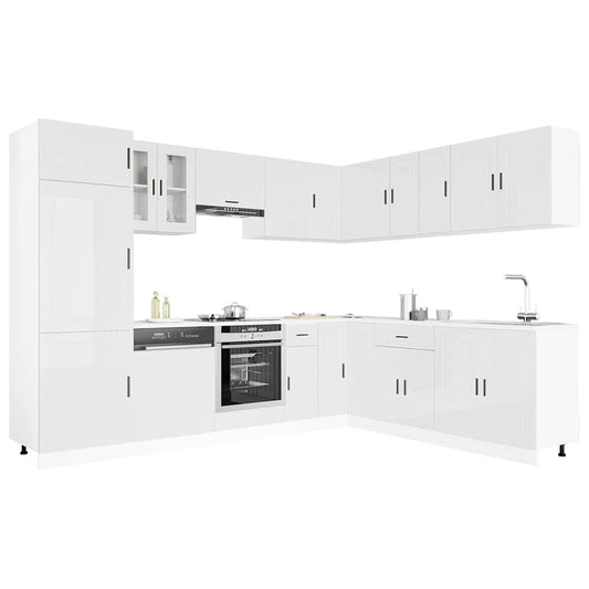 vidaXL 14 Piece Kitchen Cabinet Set Porto Gloss White Engineered Wood