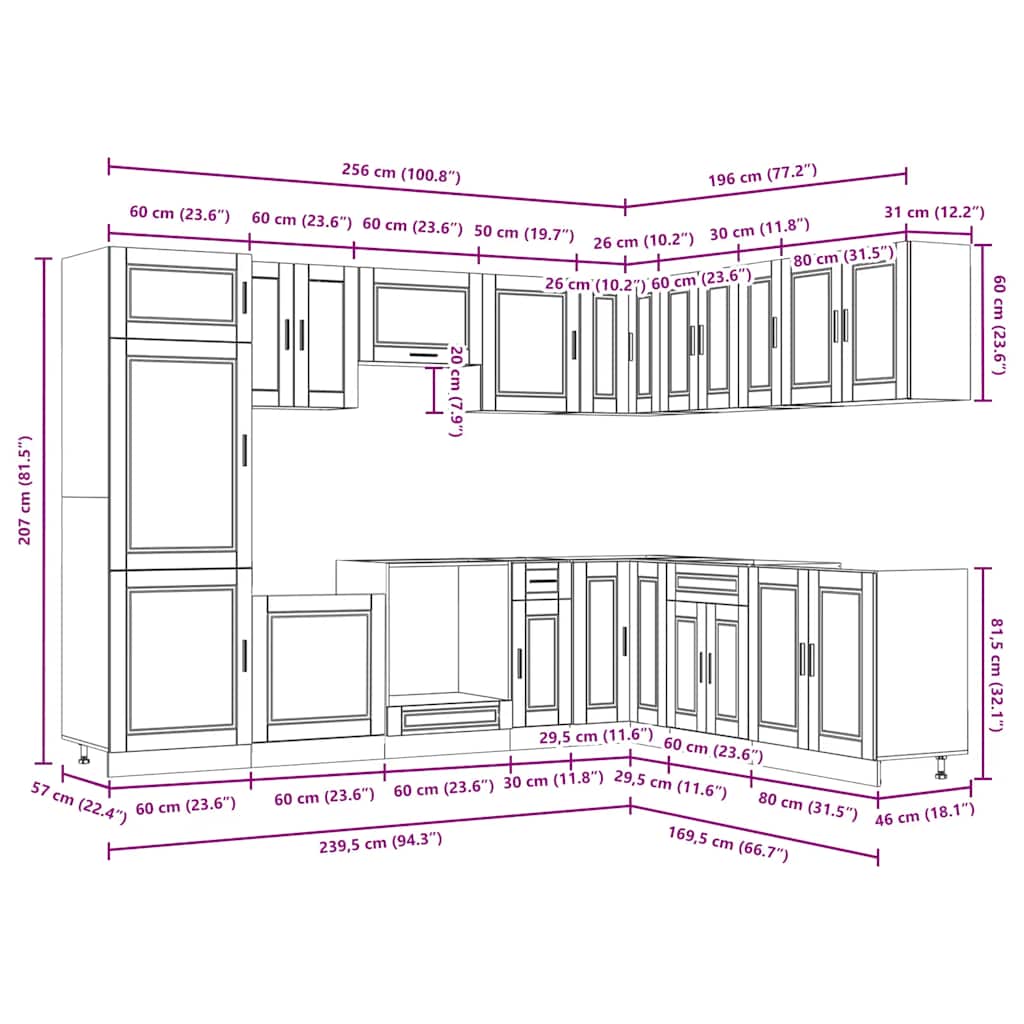 vidaXL 14 Piece Kitchen Cabinet Set Porto Concrete Grey Engineered Wood