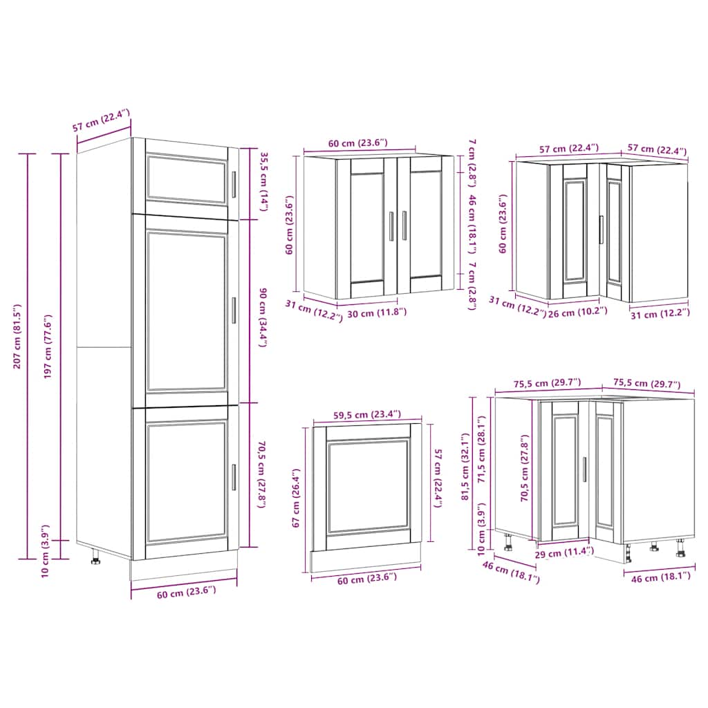 vidaXL 14 Piece Kitchen Cabinet Set Porto Grey Sonoma Engineered Wood