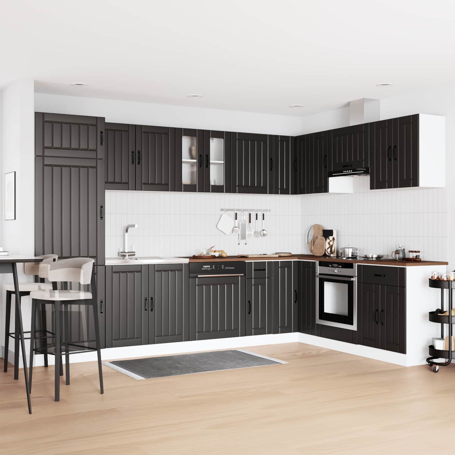 vidaXL Sink Base Cabinet with Door Lucca 2 pcs Black Engineered Wood