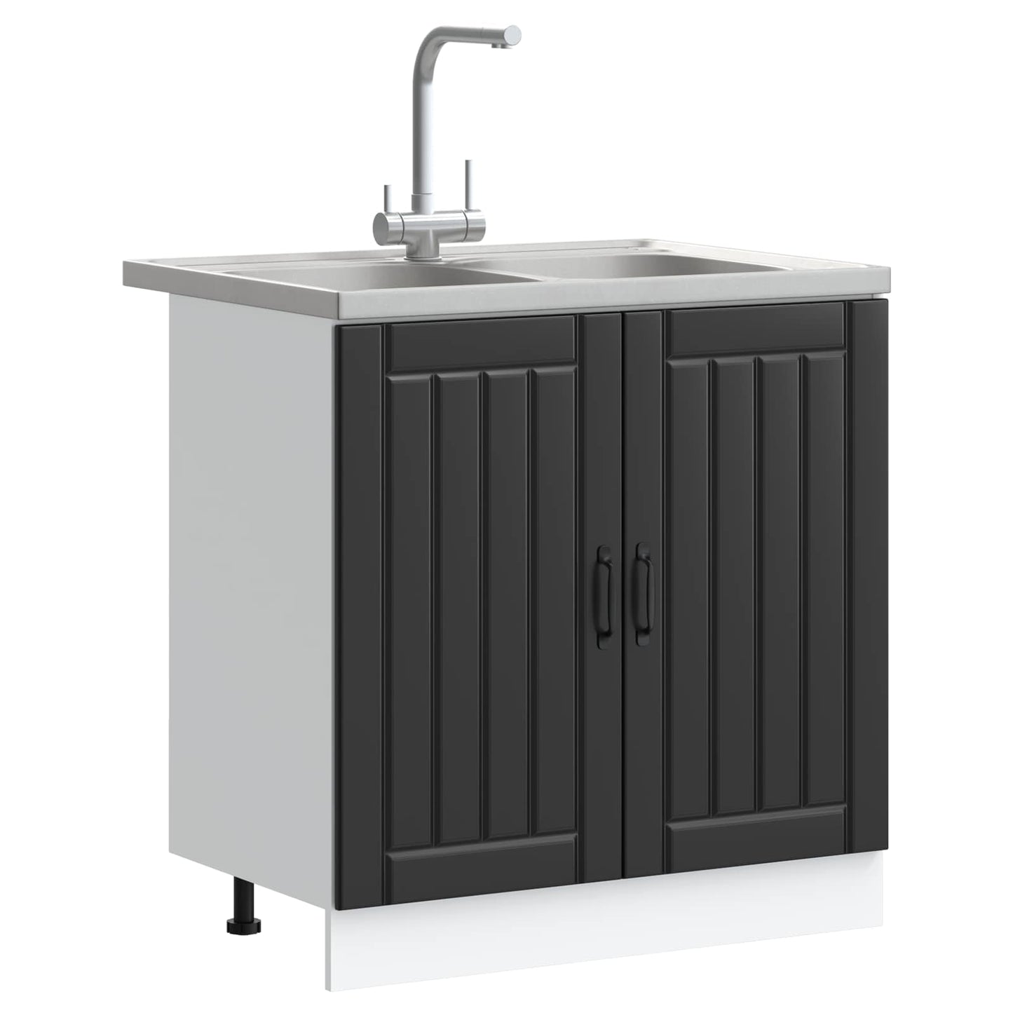vidaXL Sink Base Cabinet with Door Lucca 2 pcs Black Engineered Wood