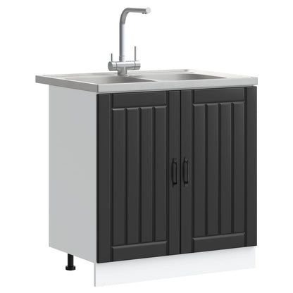 vidaXL Sink Base Cabinet with Door Lucca 2 pcs Black Engineered Wood