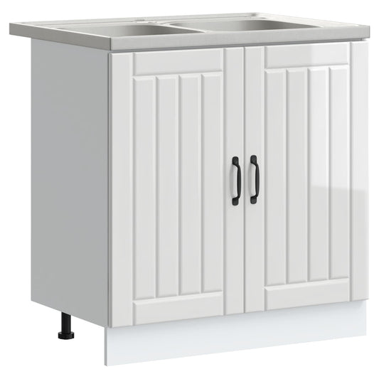 vidaXL Sink Base Cabinet Lucca 2 pcs High Gloss White Engineered Wood