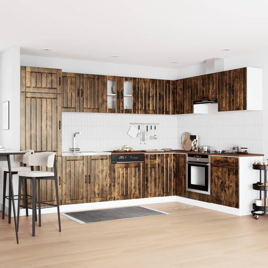 vidaXL Sink Base Cabinet Lucca 2 pcs Smoked Oak Engineered Wood