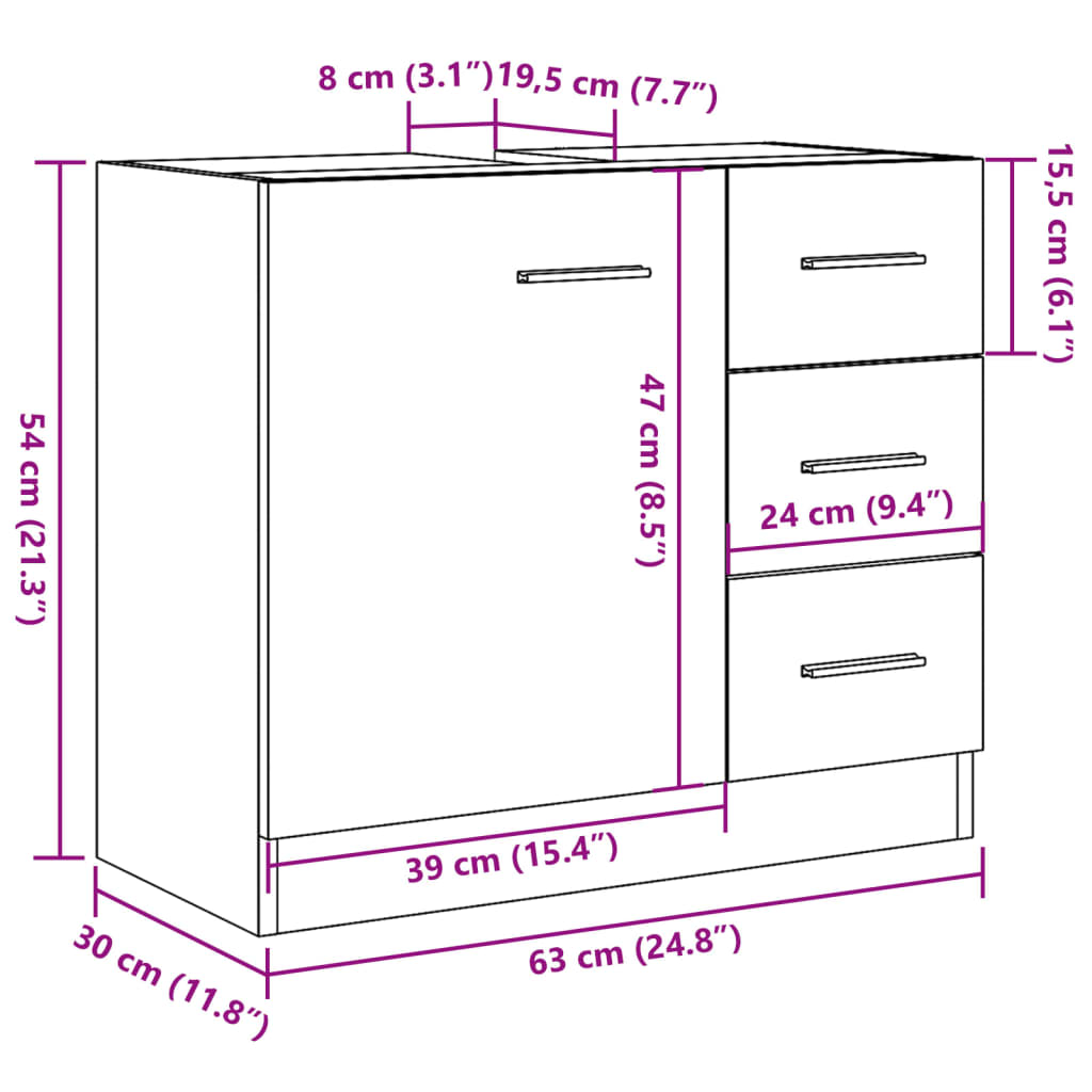 vidaXL Sink Cabinet Old Wood 63x30x54 cm Engineered Wood
