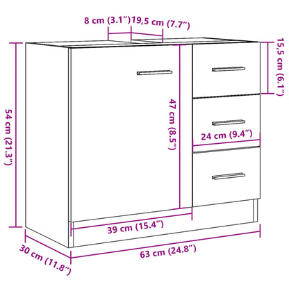 vidaXL Sink Cabinet Old Wood 63x30x54 cm Engineered Wood