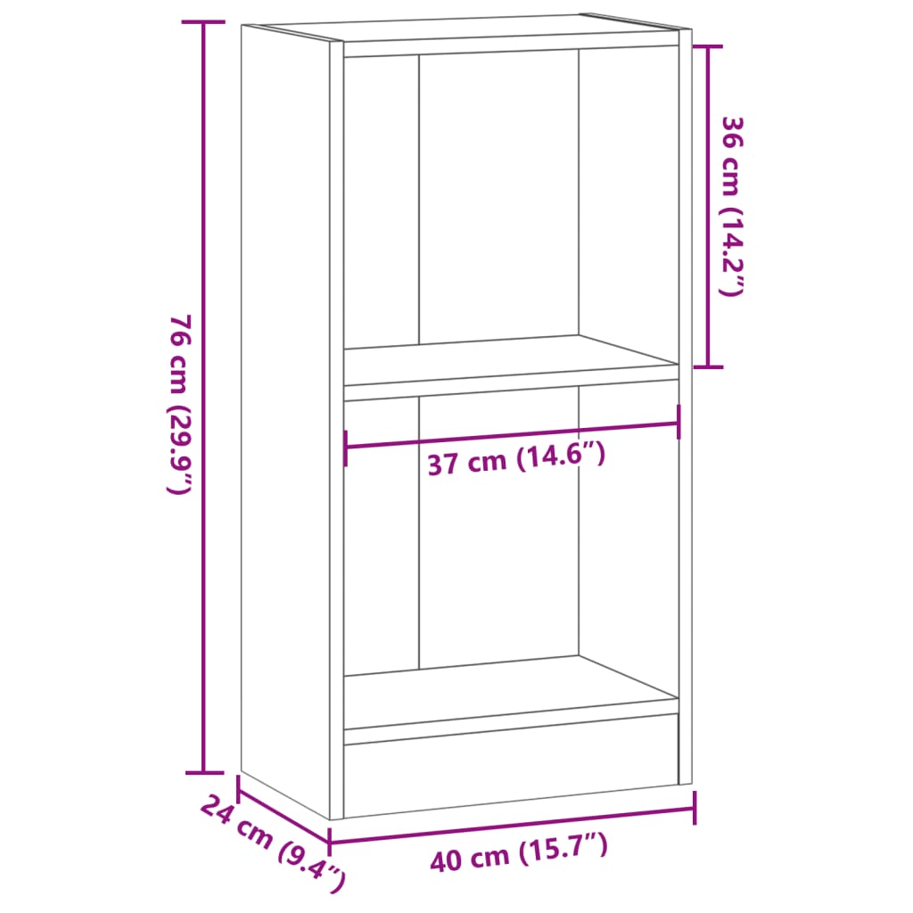 vidaXL Bookcase Smoked Oak 40x24x76 cm Engineered Wood