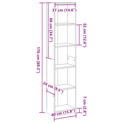 vidaXL Bookcase Grey Sonoma 40x24x176 cm Engineered Wood