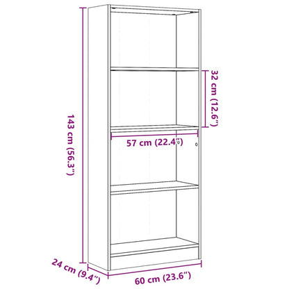 vidaXL Bookcase Sonoma Oak 60x24x143 cm Engineered Wood