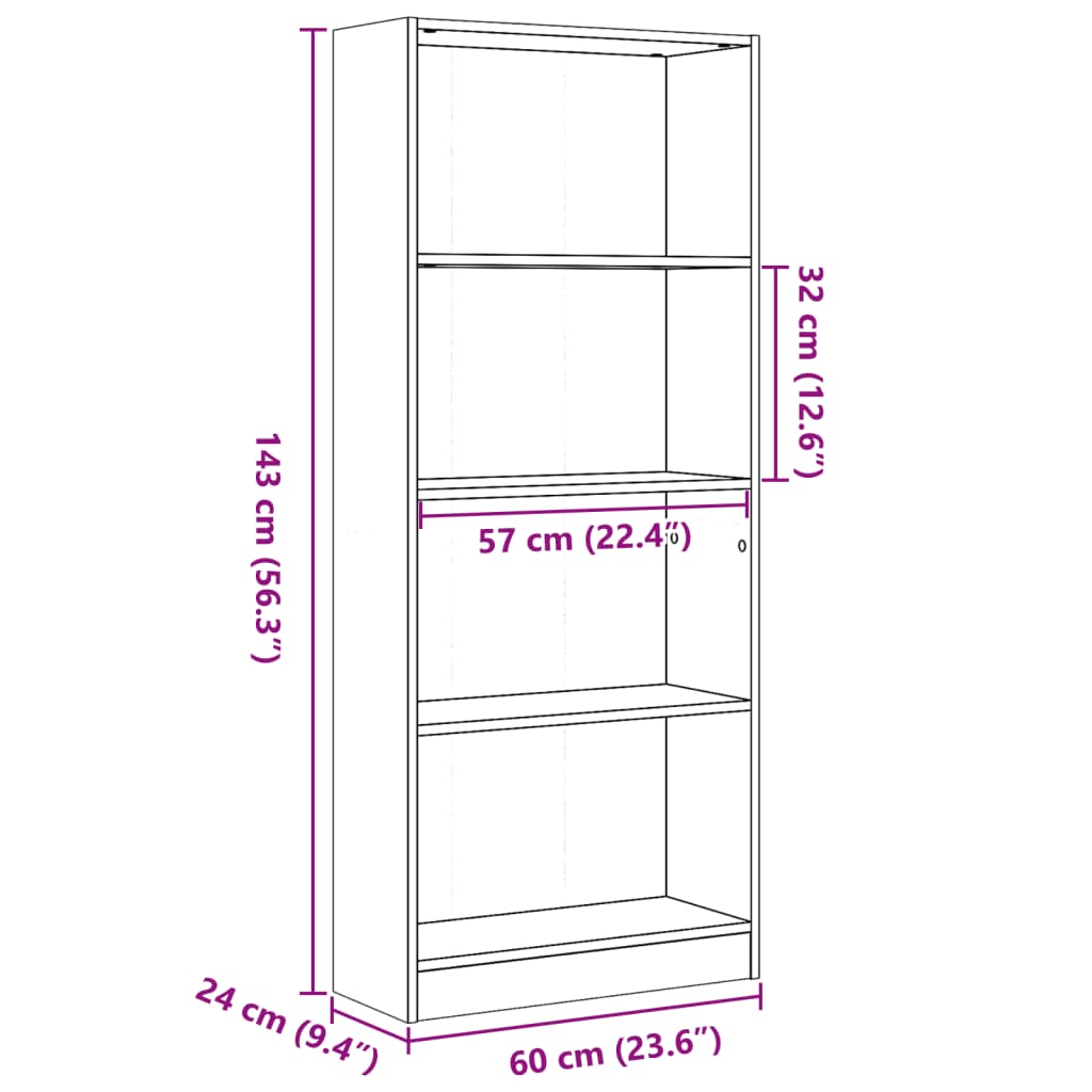 vidaXL Bookcase Old Wood 60x24x143 cm Engineered Wood