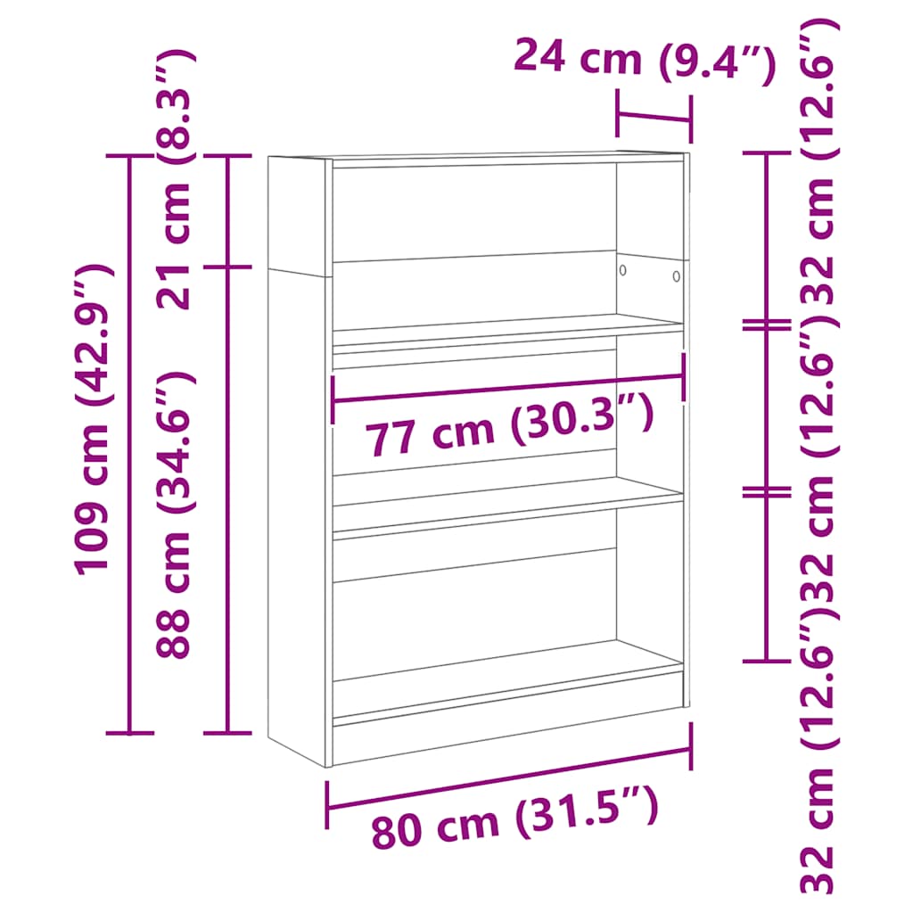 vidaXL Bookcase Old Wood 80x24x109 cm Engineered Wood