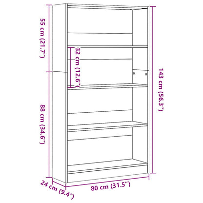 vidaXL Bookcase Smoked Oak 80x24x143 cm Engineered Wood