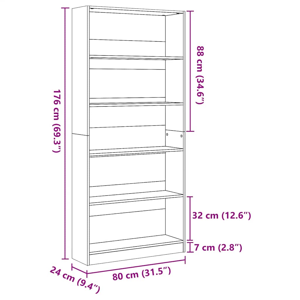 vidaXL Bookcase Concrete Grey 80x24x176 cm Engineered Wood