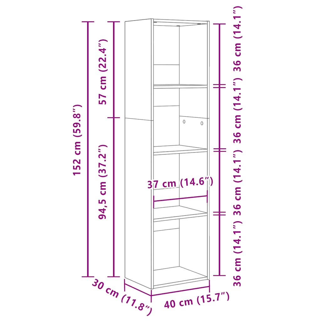 vidaXL Bookcase White 40x30x152 cm Engineered Wood
