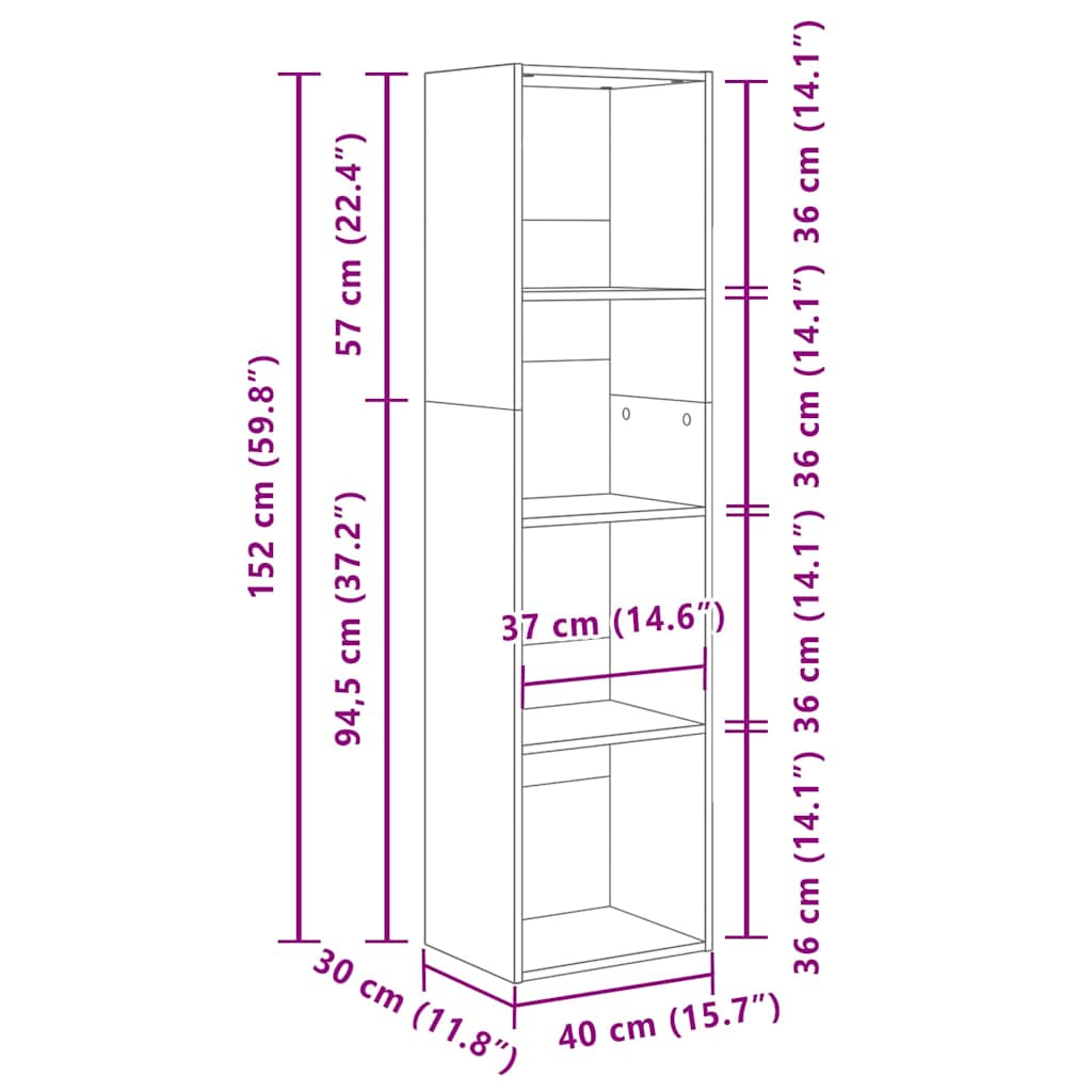 vidaXL Bookcase Sonoma Oak 40x30x152 cm Engineered Wood