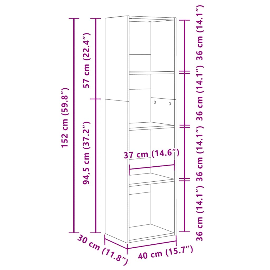 vidaXL Bookcase Concrete Grey 40x30x152 cm Engineered Wood