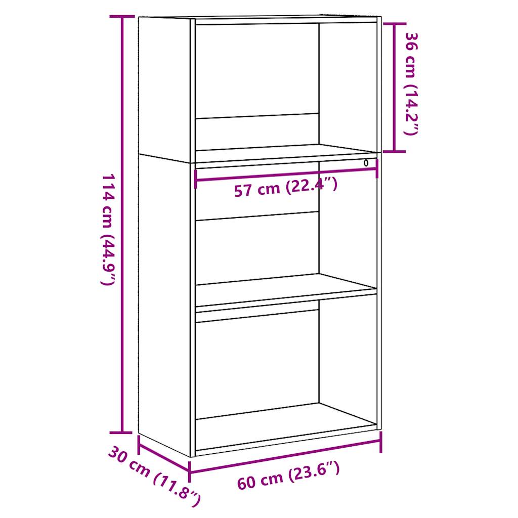 vidaXL Bookcase Artisian Oak 60x30x114 cm Engineered Wood