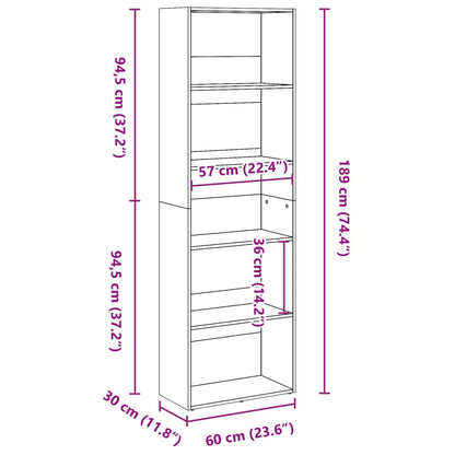 vidaXL Bookcase White 60x30x189 cm Engineered Wood