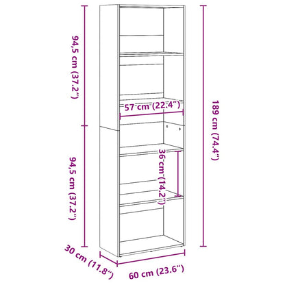 vidaXL Bookcase Smoked Oak 60x30x189 cm Engineered Wood