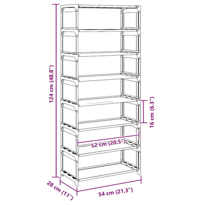 vidaXL Shoe Rack 8-Tier Grey 54x28x124 cm Non-woven Fabric