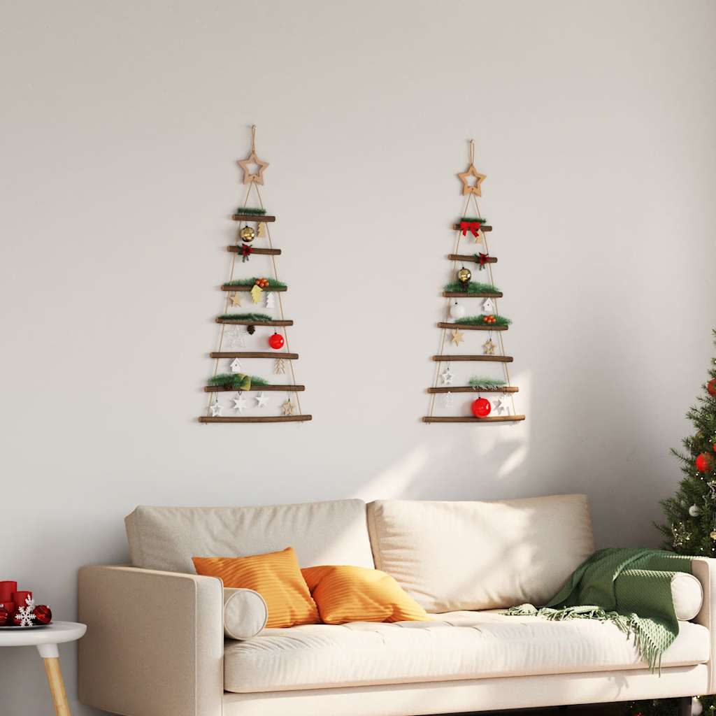 vidaXL Hanging Christmas Trees with Top Stars 2 pcs 42x90 cm Natural