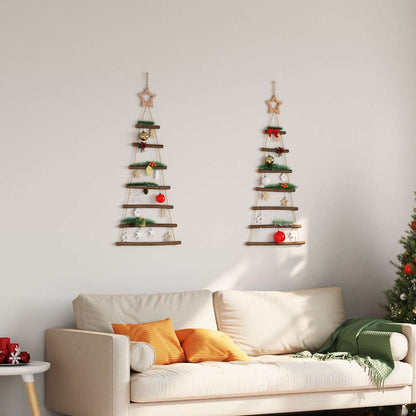 vidaXL Hanging Christmas Trees with Top Stars 2 pcs 42x90 cm Natural