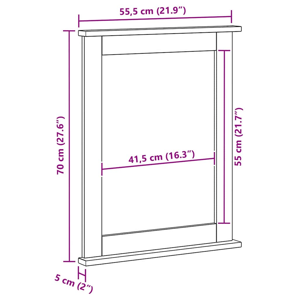 vidaXL Mirror VIGO Honey Brown 55.5 x 5 x 70 cm Solid pine wood