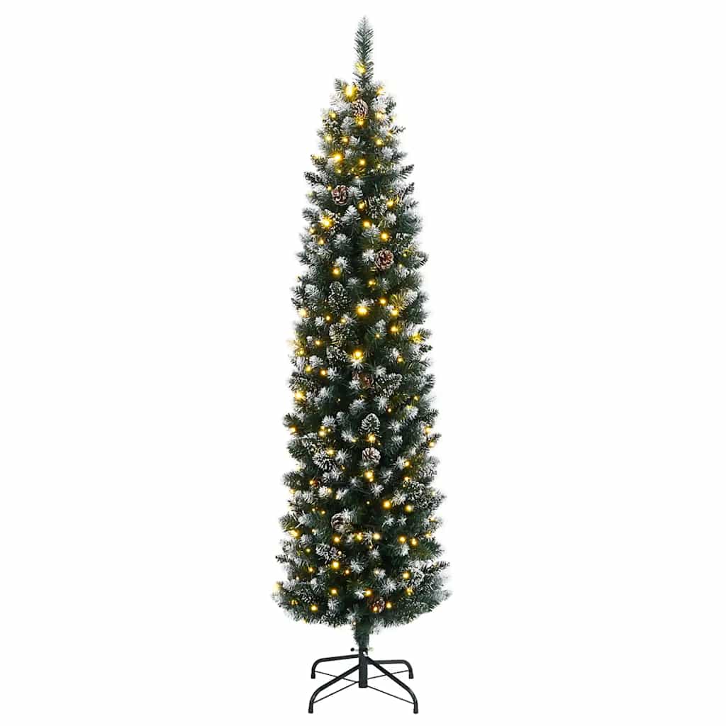 vidaXL Artificial Slim Christmas Tree 300 LEDs 180 cm