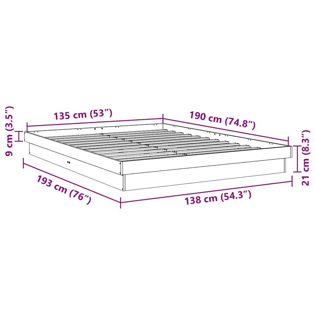 vidaXL Bed Frame without Mattress 135x190 cm Double Solid Wood Oak