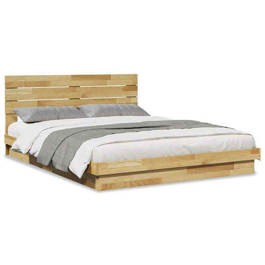 vidaXL Bed Frame with Headboard without Mattress 150x200 cm King Size Solid Wood Oak