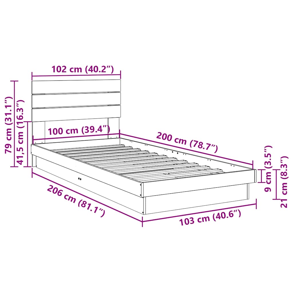 vidaXL Bed Frame with Headboard without Mattress 100x200 cm Solid Wood Oak
