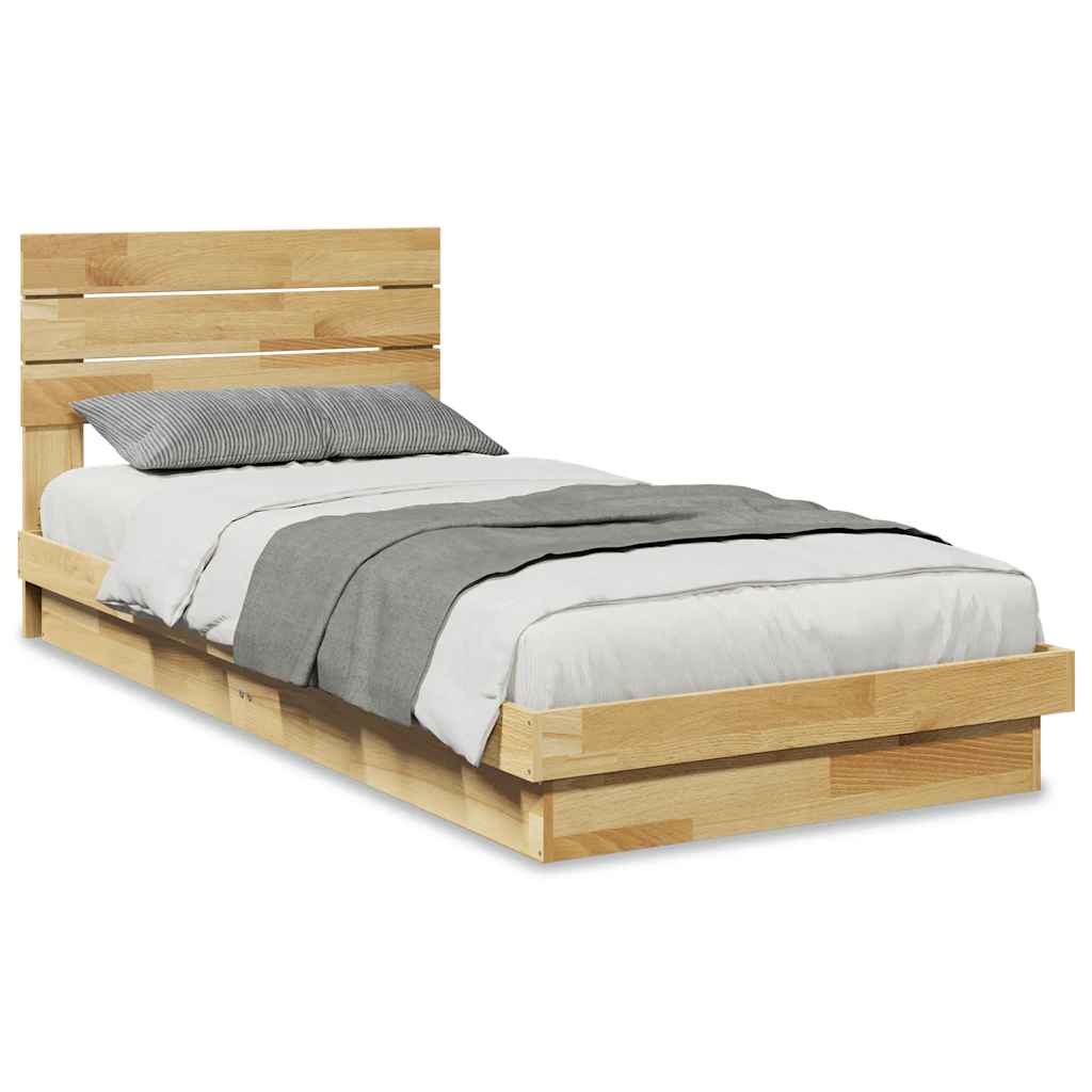 vidaXL Bed Frame with Headboard without Mattress 75x190 cm Small Single Solid Wood Oak