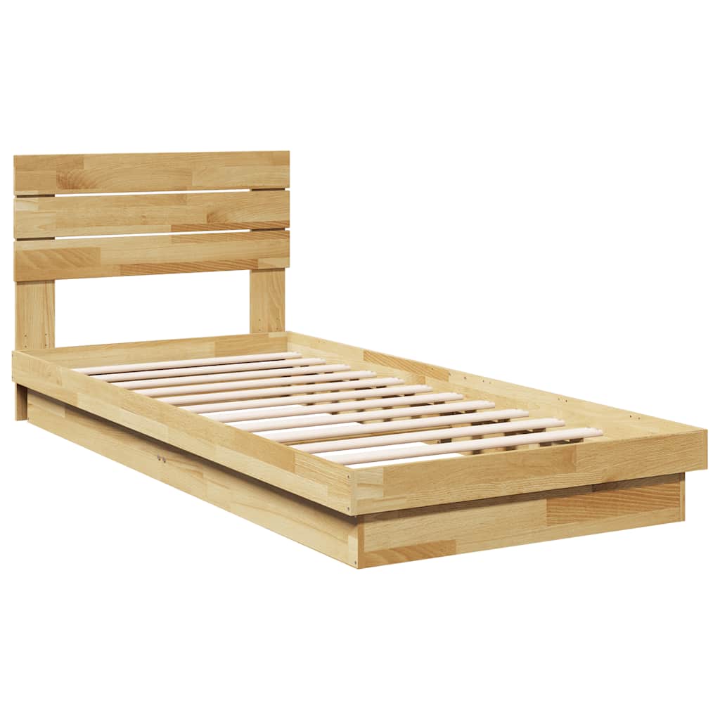 vidaXL Bed Frame with Headboard without Mattress 75x190 cm Small Single Solid Wood Oak