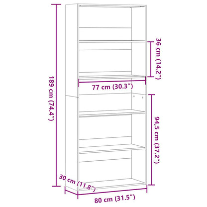 vidaXL Book Cabinet Sonoma Oak 80x30x189 cm Engineered Wood
