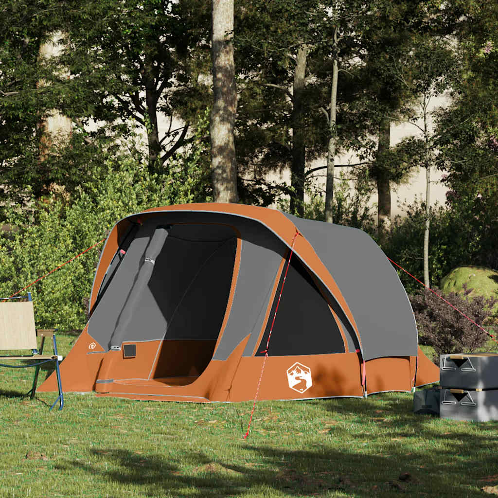 vidaXL Camping Tent Cabin 4-Person Grey and Orange Waterproof