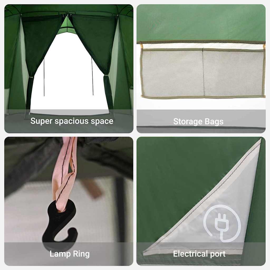 vidaXL Family Tent with Roof Green and Grey 721 x 335 x 212 cm