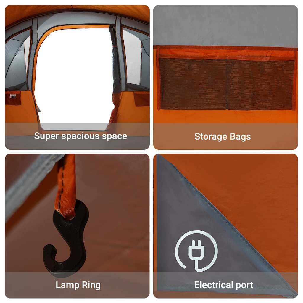 vidaXL Family Tent with Roof Grey and Orange 576 x 325 x 213 cm