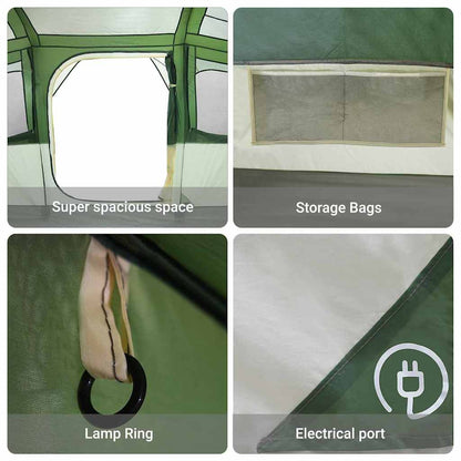 vidaXL Family Tent with Roof White and Green 435 x 255 x 216 cm