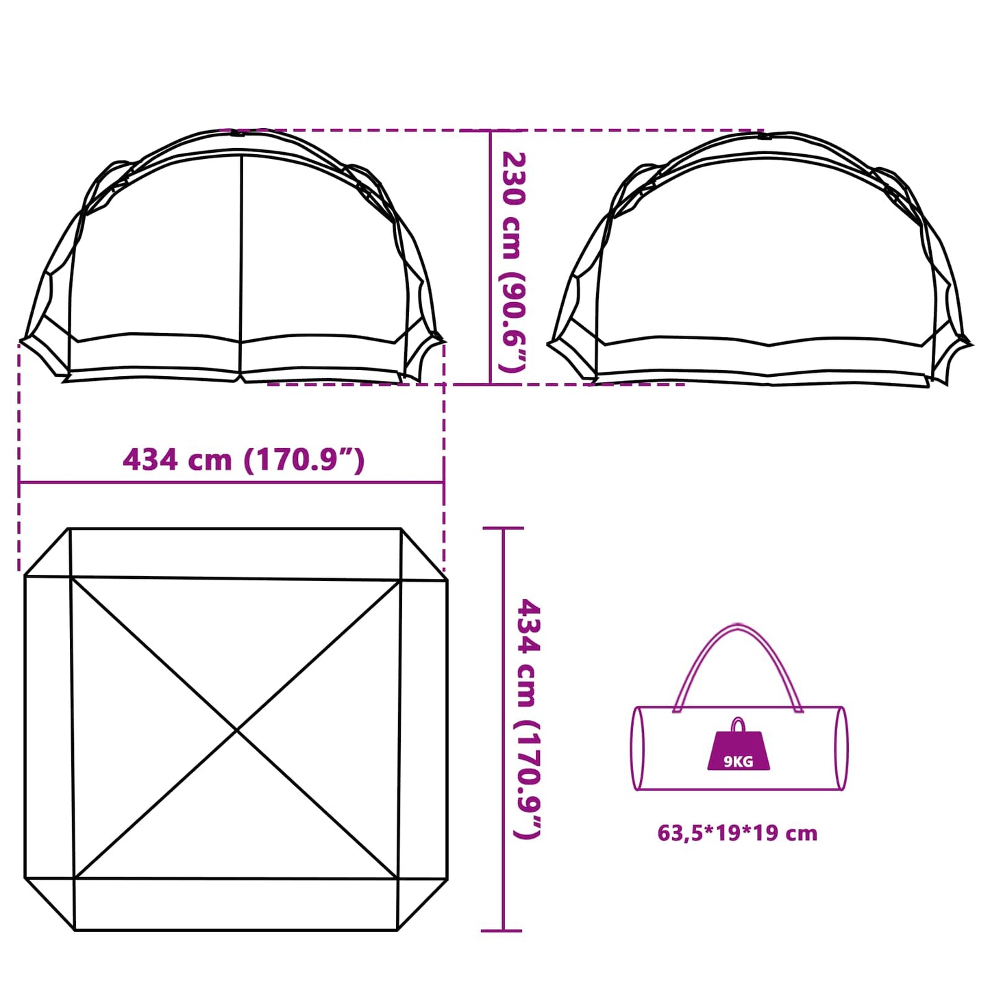 vidaXL Mosquito Tent with Roof Azure Blue 434 x 434 x 230 cm