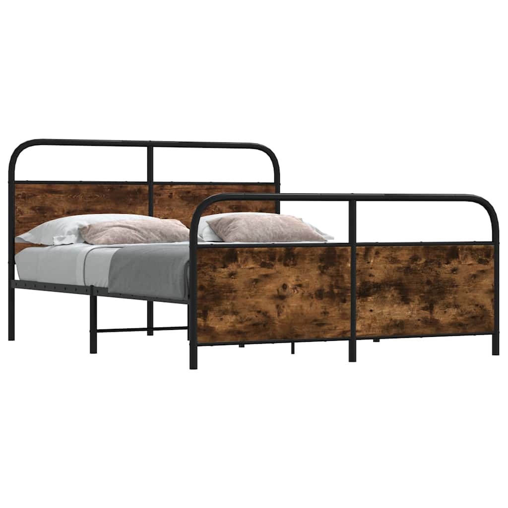 vidaXL Metal Bed Frame without Mattress Smoked Oak 160x200 cm