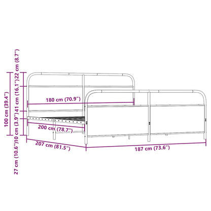 vidaXL Metal Bed Frame without Mattress Smoked Oak 180x200 cm Super King