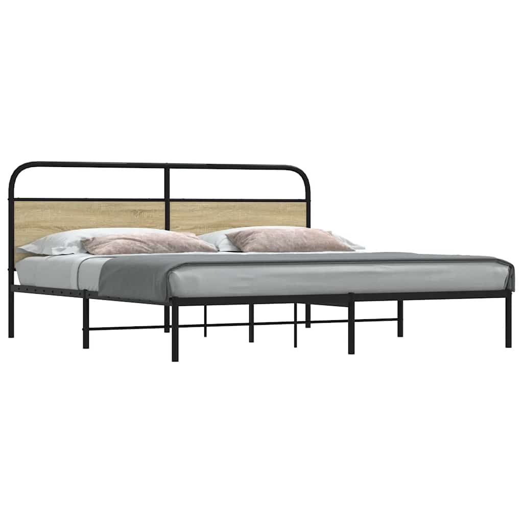 vidaXL Metal Bed Frame without Mattress Sonoma Oak 180x200 cm Super King