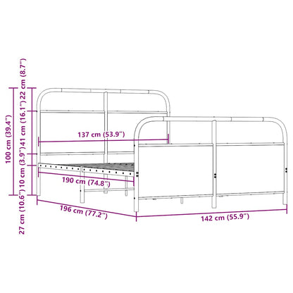 vidaXL Metal Bed Frame without Mattress Sonoma Oak 137x190 cm
