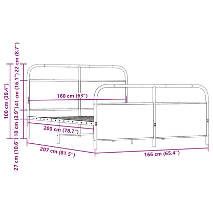 vidaXL Metal Bed Frame without Mattress Sonoma Oak 160x200 cm