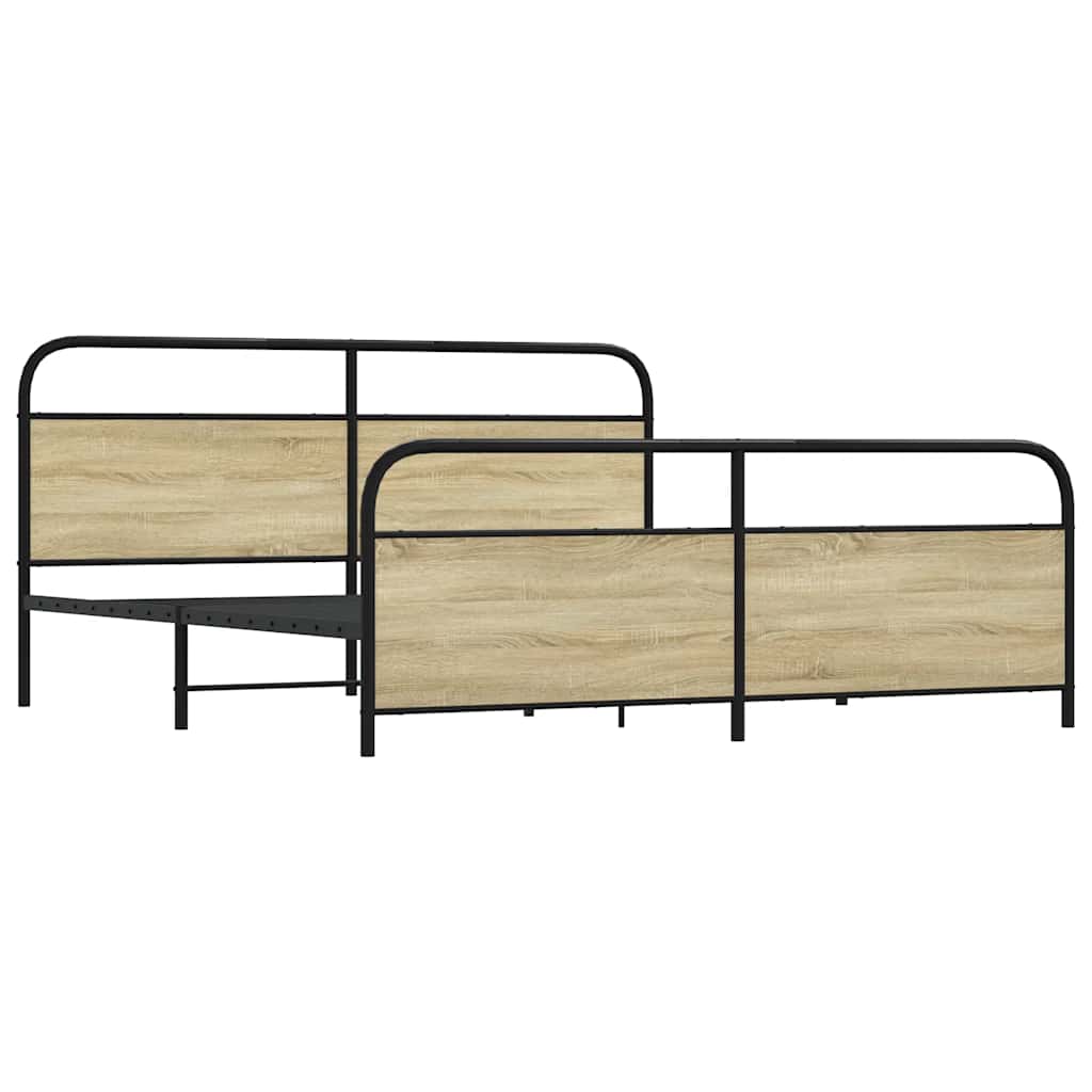 vidaXL Metal Bed Frame without Mattress Sonoma Oak 180x200 cm Super King