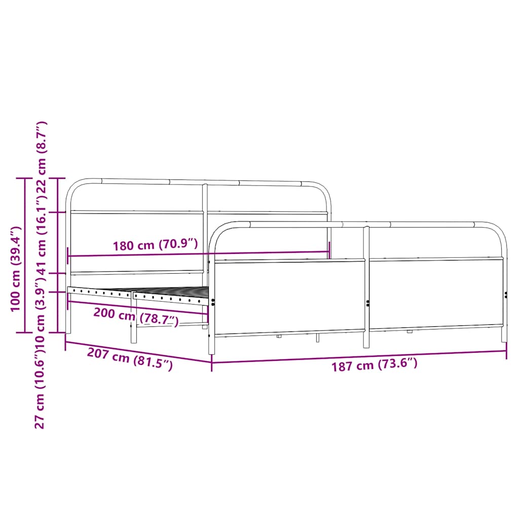 vidaXL Metal Bed Frame without Mattress Sonoma Oak 180x200 cm Super King
